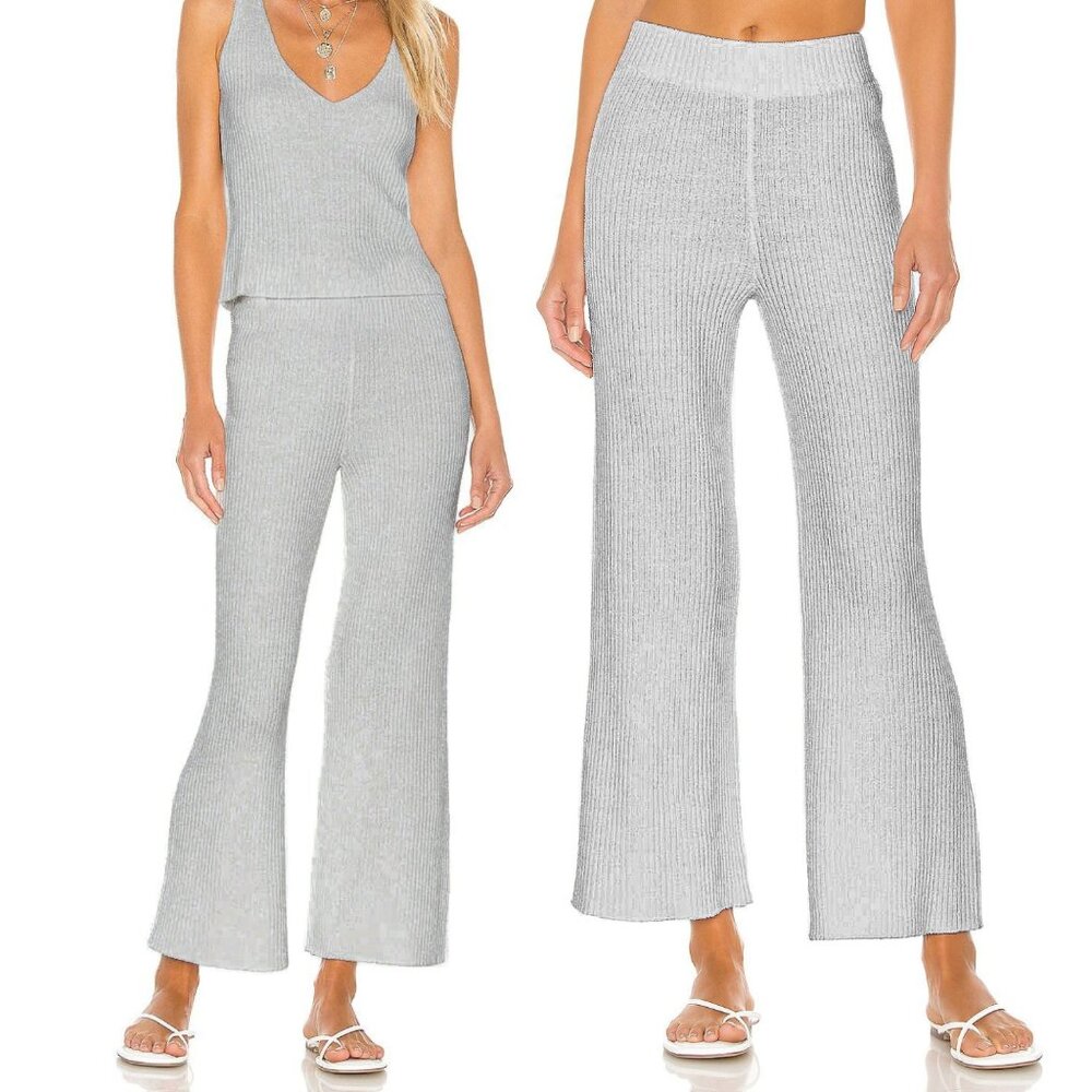 Lovers + Friends Catalina Ribbed Knit Lounge Pant - Light Gray - Size XS